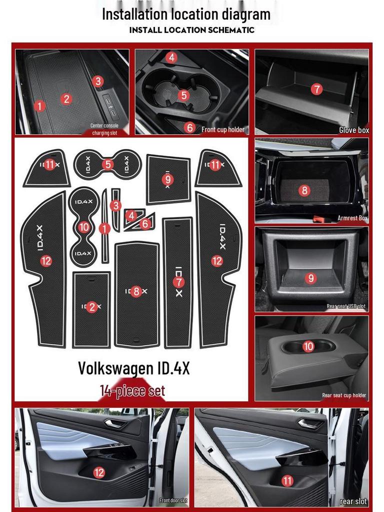 Volkswagen ID.4CROZZ Podkładka do schowka w drzwiach i uchwytu na kubek do przechowywania i dekoracji