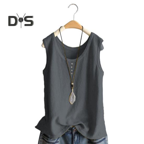 

Женский жилет с круглым вырезом, пуговицами, декором, без рукавов, однотонные свободные тонкие летние топы для повседневной носки XL серый