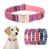 Bohemian gestreifter Hundehalsband, individuell graviert, mit Roségold-Schnalle, personalisiertes Nylonhalsband für kleine und große Hunde, tägliches Gassi gehen