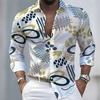 Men's Artistic Printed Long-Sleeved Shirt, Retro Color-Blocked Design, Casual Shirt, Versatile and Stylish Top for Commuting