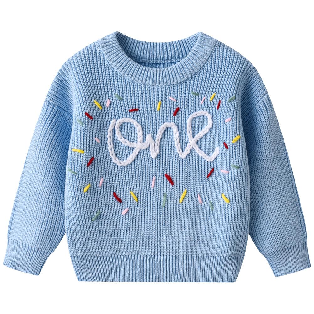 Autumn and Winter Baby Baby Bottoming Sweater Birthday Etsy Diys Hand-embroidered One Boy Girl Sweater