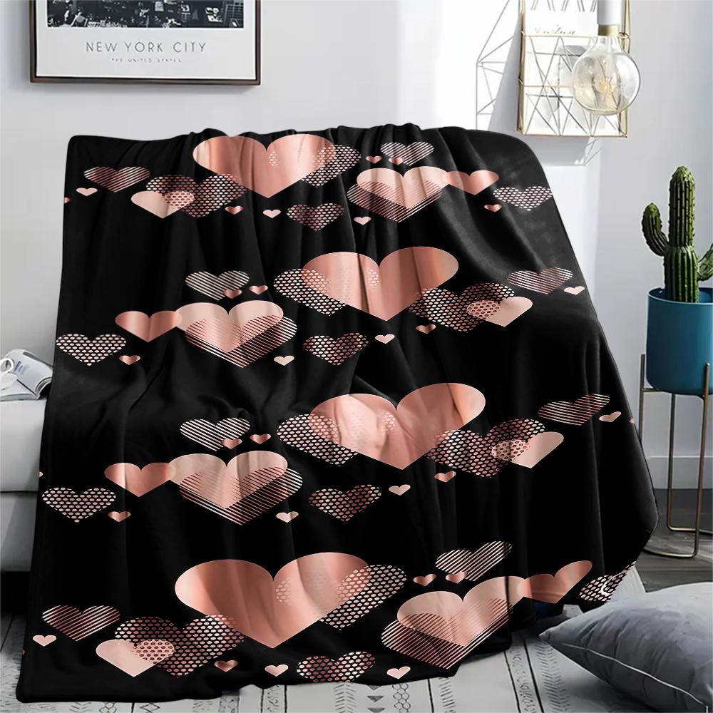 Skull and Love Print Flannel Blanket,High quality Comfortable for All Seasons,Home Decor,Warmth and Comfort,Perfect for Christmas Gifts