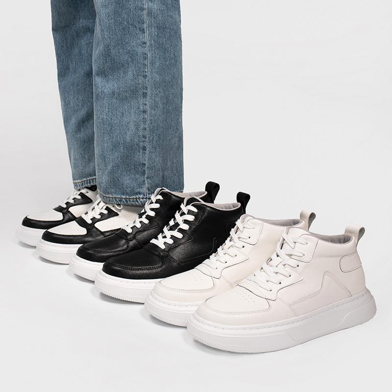 White Sneakers Men Height Increase Insoles 6cm  Lifts Shoes Leisure Casual Plus Size 35-47