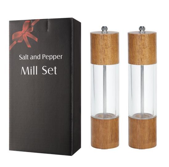 Premium Acrylic Salt and Pepper Grinder Set Manual Salt and Pepper Mills Wooden Shakers with Adjustable Ceramic Core