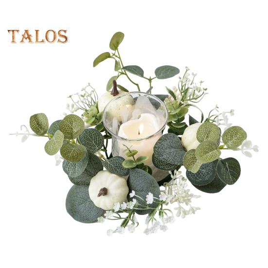 Kunstig gresskar Lys Ring Krans Blomster Bordplate Midtpunkt Faux Flower Pillar Lys Ring for Hjem Bryllup Bord Dekor