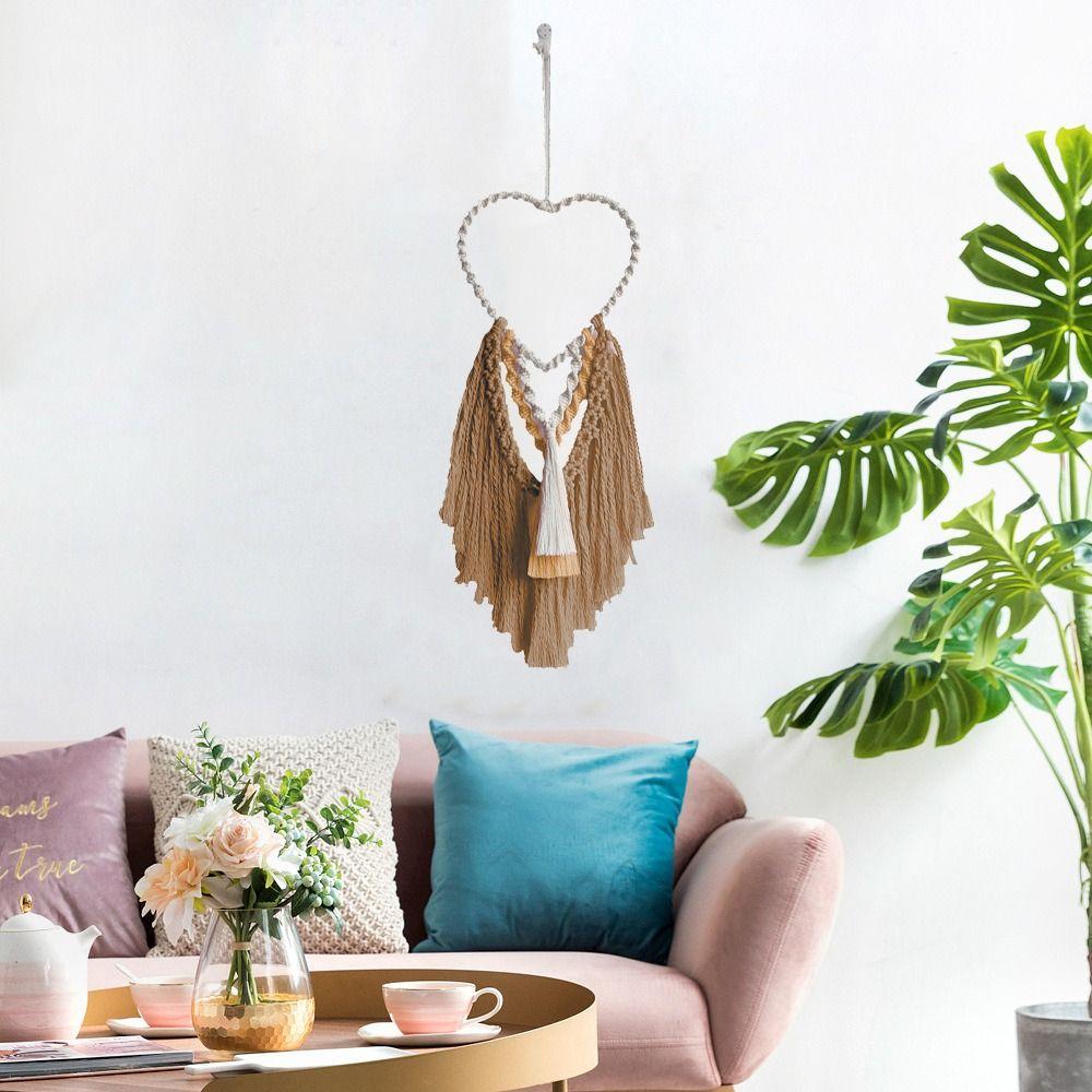 Hand-Woven Heart-shaped Macrame Tapestry Art Cotton Rope Tapestry Wall Hanging Tapestry  Dorm Room