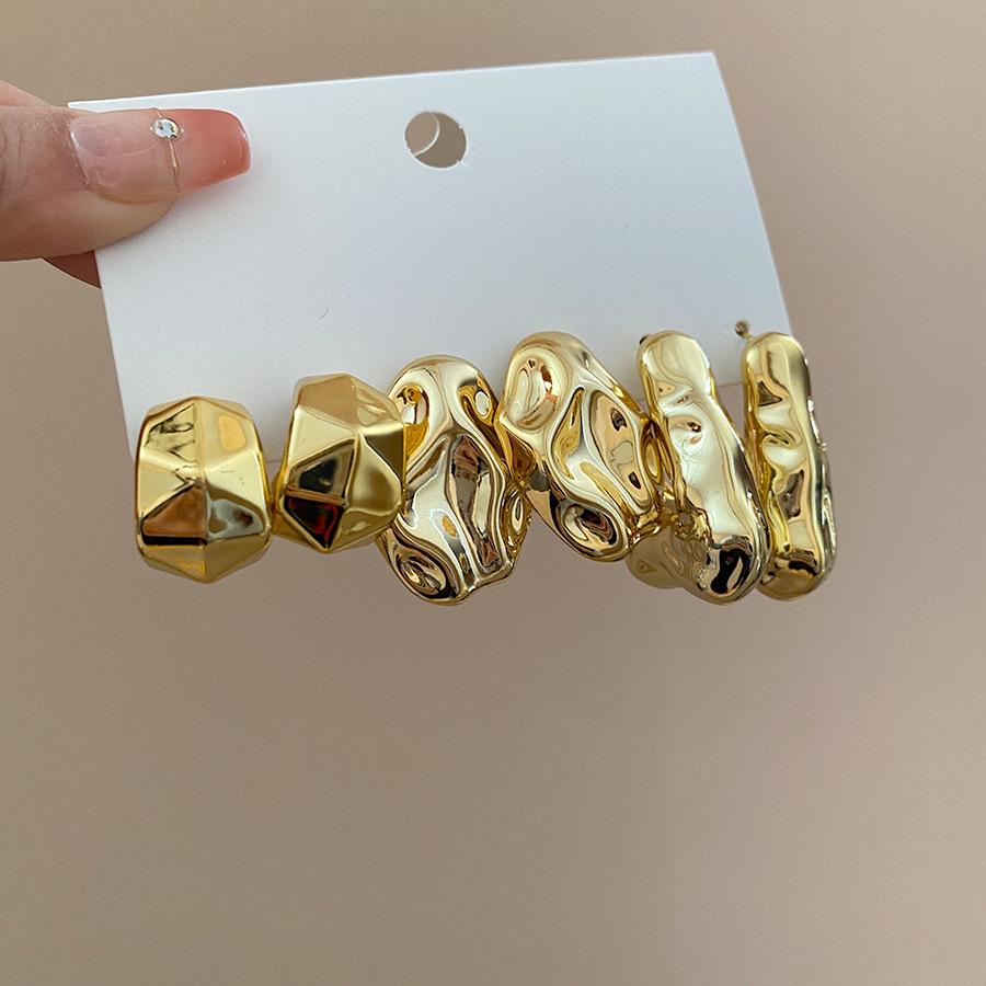 Six-Piece High-End Geometric Steel Stud Earrings Set