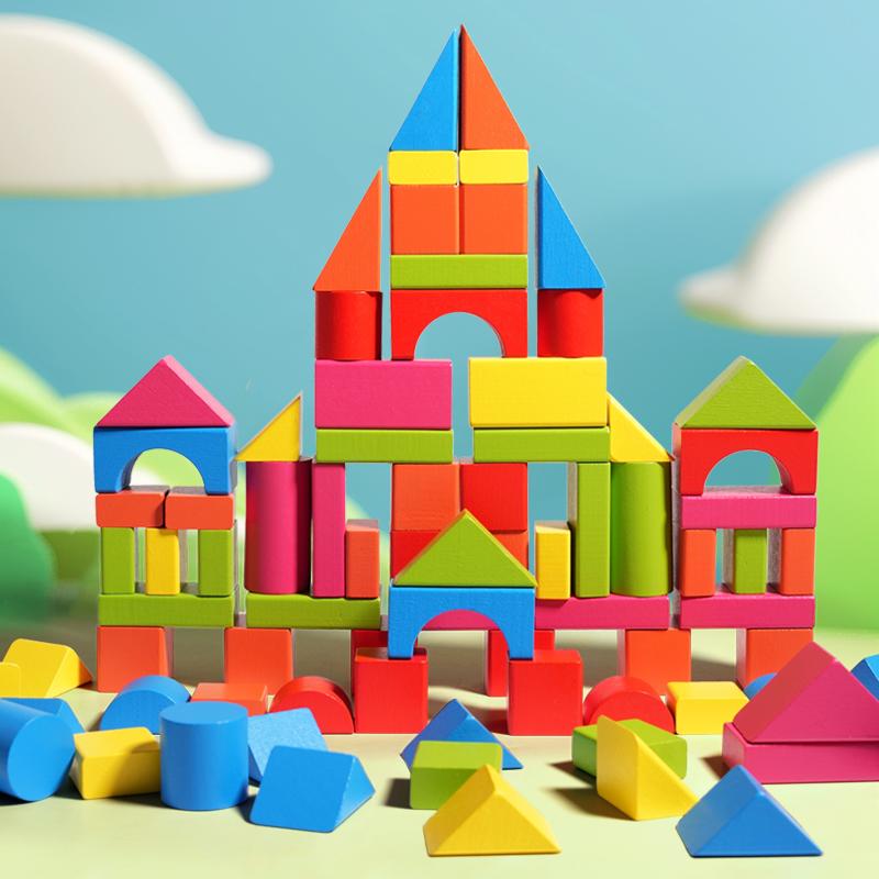 40-100 Pezzi Blocchi da Costruzione Colorati a Particelle Grandi, Giocattoli in Legno per Bambini, Educazione Precoce e Illuminazione Cognitiva