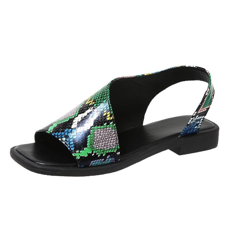 New Women's Casual Shoes Flip-flops Flat-bottomed Large-sized Square-toed Square-heeled Slippers