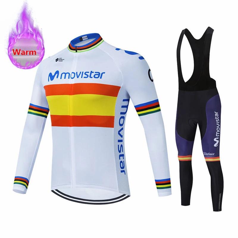

2025 Movistar Racing Thermal Fleece Cycling Jersey Set Bicycle Bib Shorts Bike Clothing Ropa Maillot Ciclismo Hombre Bicicleta Kit S