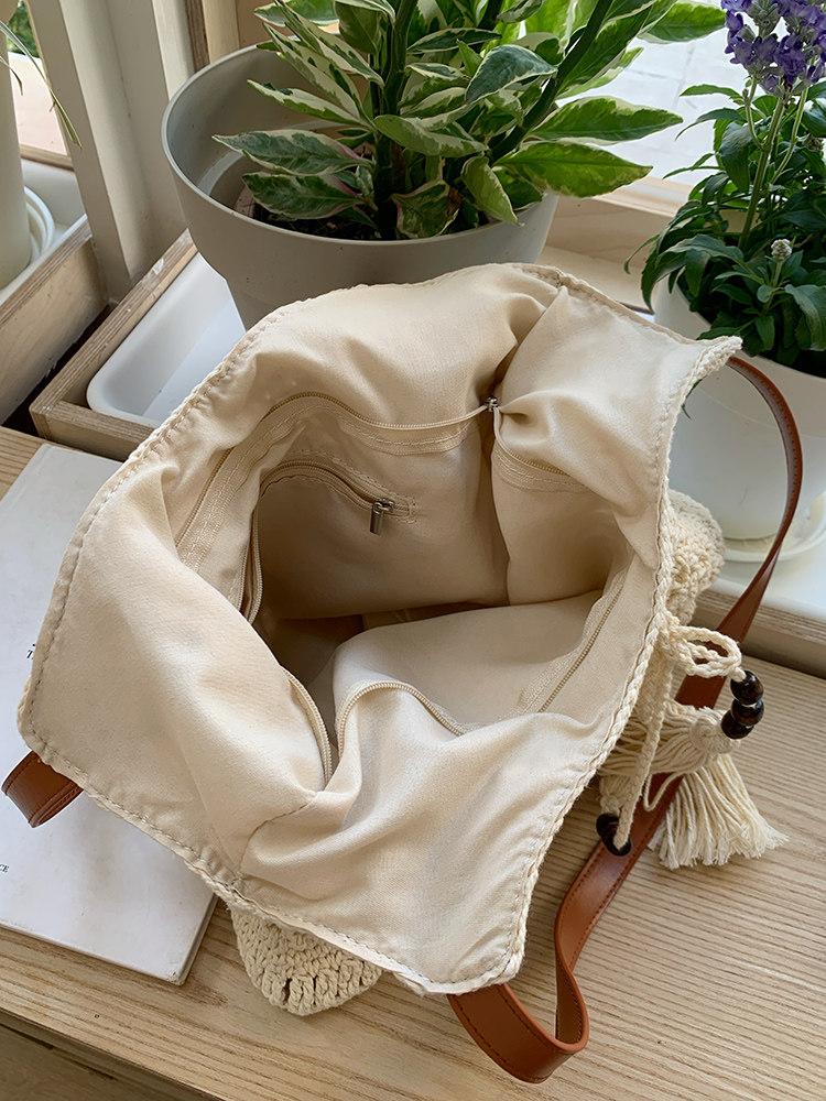Large Capacity Cott Woven Shoulder Bag for Women Hollow Tote Seaside Holiday Beach Bags Star Rivet Female Travel Handbags