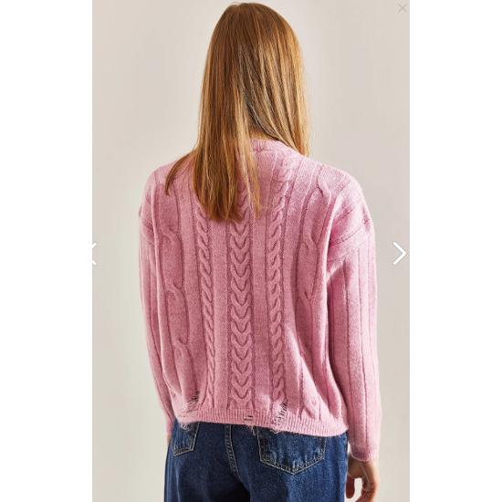 Geflochtener gemusterter Strickpullover für Damen in Standardgröße