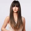 Cover Bangs Gradient Gray Long Silk Wigs High Temperature Chemical Fiber Wig Head Straight Hair