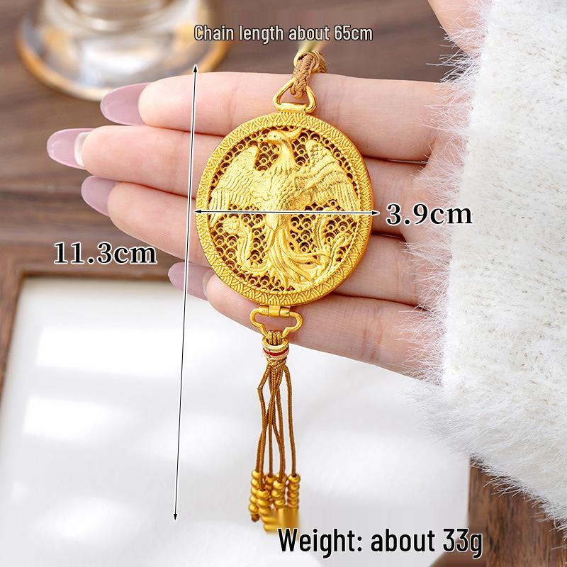 Ancient Gold Sand Eight-Treasure Compass Blessing Necklace - Chinese Retro Copper Alloy Jewelry