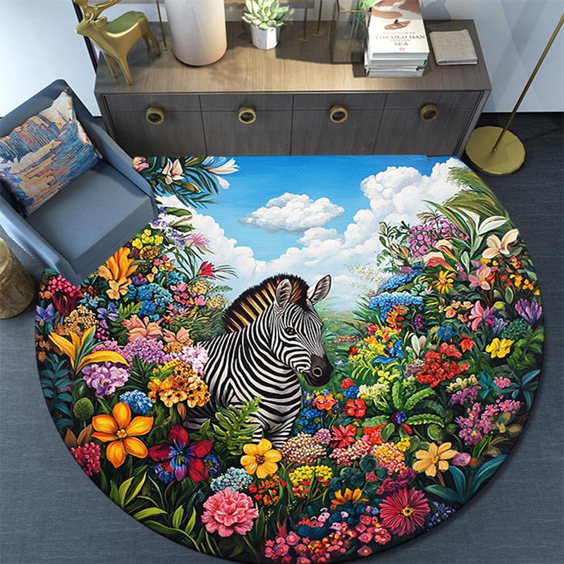 Zebra Round Area Rug,Carpet Rug for Living Room Bedroom Sofa Playroom Decor,Non-slip Floor Mat
