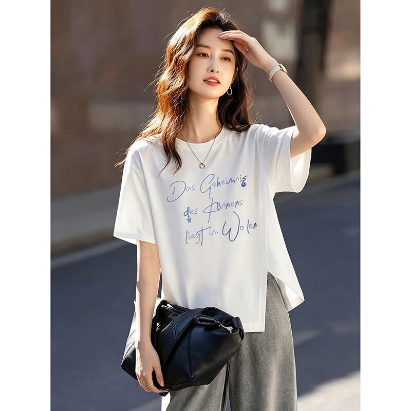 Letter Embroidered Irregular Hem T-Shirt
