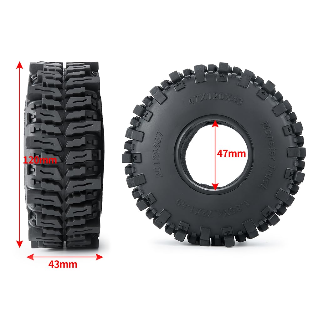 120mm 1.9 Rubber Rock Tires Wheel Tires for 1/10 RC Rock Crawler SCX10-AXI03007 (4 Pieces)