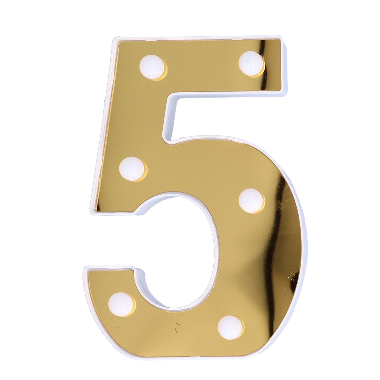 

Золота Світлова Вивіска з Цифрою 5 Декоративне LED Світло для Весілля, Дня Народження, Святкового Декору Теплий Білий