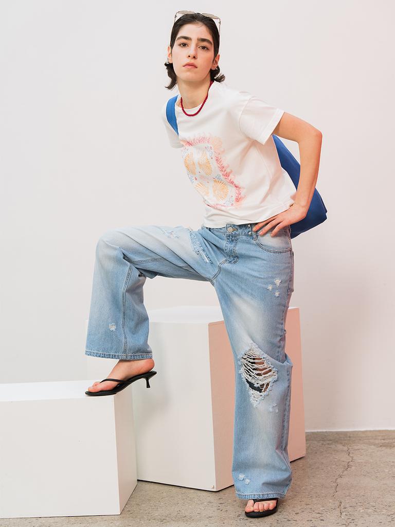 EDENIK Shell Scarf Short Sleeve T-Shirt_Ivory