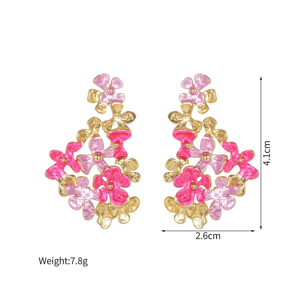 Cross-border Colorful Drip Oil Petal Stud Earrings - Eye-catching, Versatile, Stainless Steel Earrings for Women
