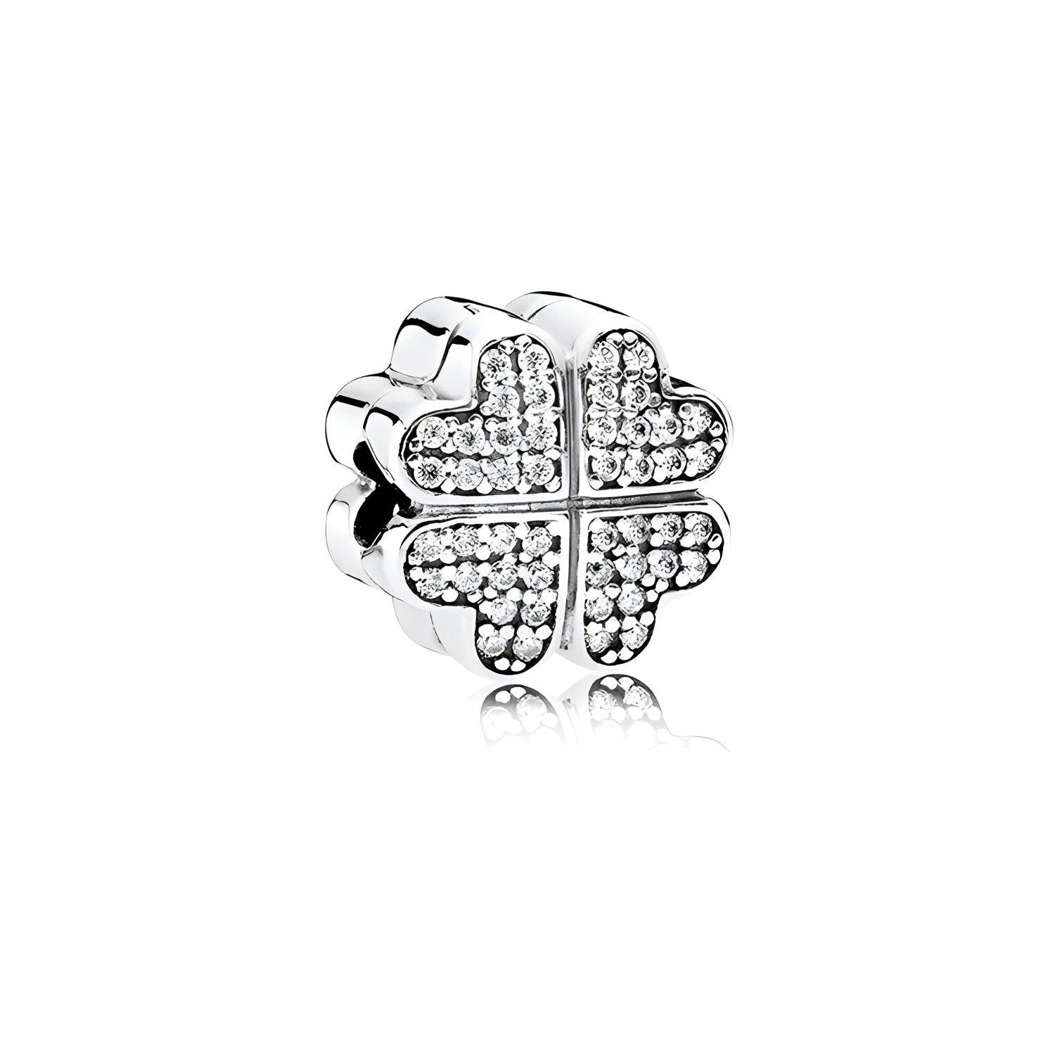 Pandora 925 Silver Fixed Clip Four Leaf Clover Zirconia Women Jewelry 791805CZ Silver