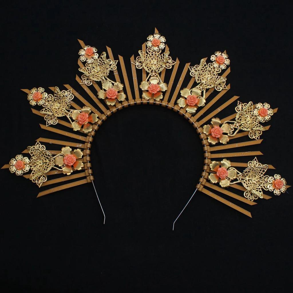 Lolita Gothic Flower Halo Crown Headpiece Women Sun Goddess Baroque Angel Butterfly Cross Crown Headband Finished Product