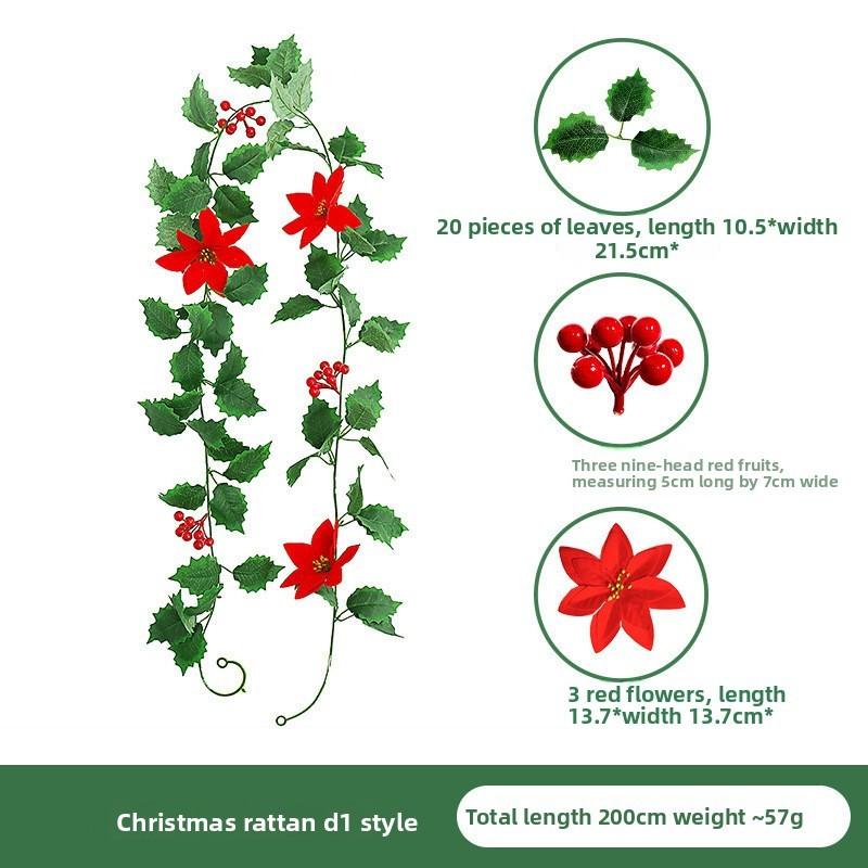 Christmas Simulation Red Fruit Vine With Artificial Pine Needles For Holiday Home Decor