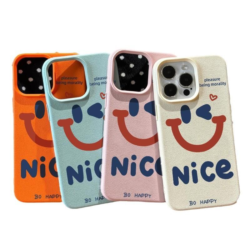 Einfaches Schönes Smiley-Gesicht für IPhone 15 Handyhülle Ins Style für IPhone 16/14 Promax Vollumschließend Ledertextur Weich