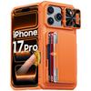 With Card Holder Sliding Camera Cover And Stand For iPhone 17 Pro Phone Case, Anti-Fall PC+TPU Wallet Case-Orange