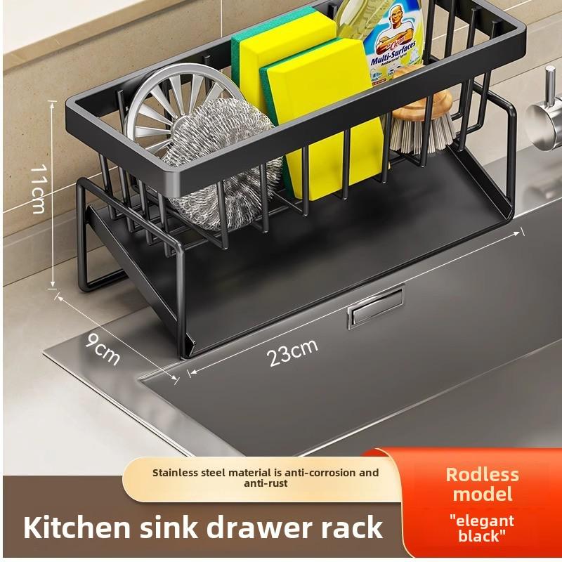 Punch-Free Kitchen Sink Rack: Drain, Rag, & Spice Organizer