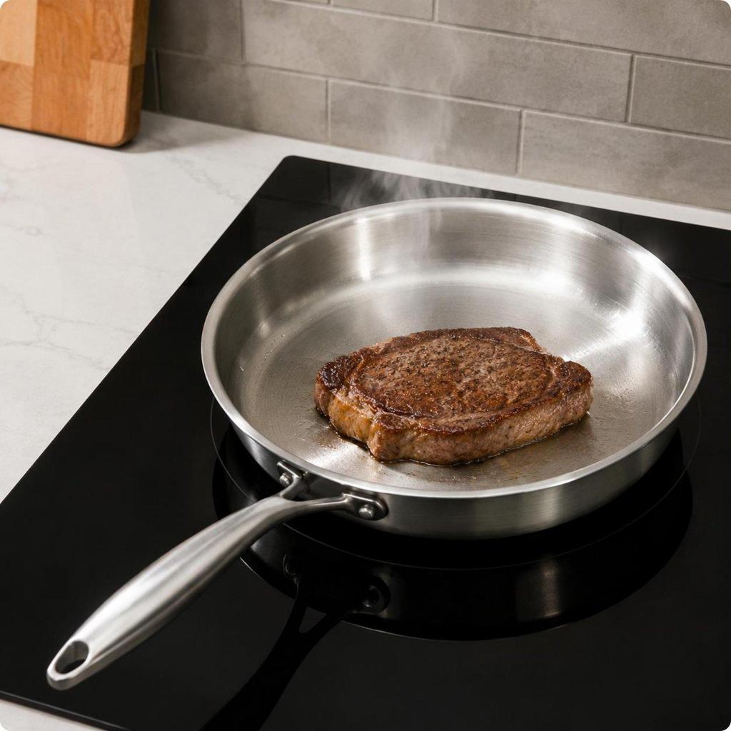 MultiPly Skillet Gas Cooktop Compatible Frying Even Pan Heating Flat Bottom for
