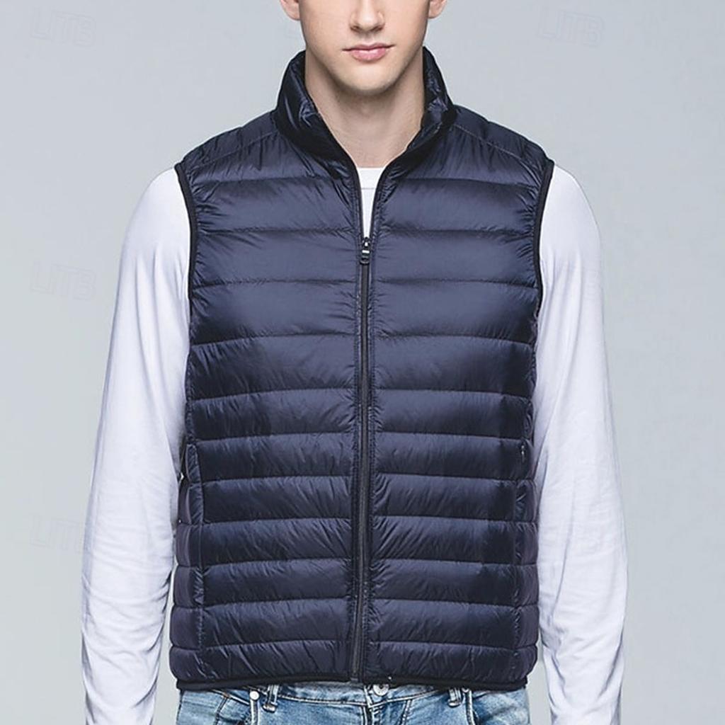 Men's Casual Solid Color Zipper Vest Stand Collar Sleeveless Warm Vest Jacket