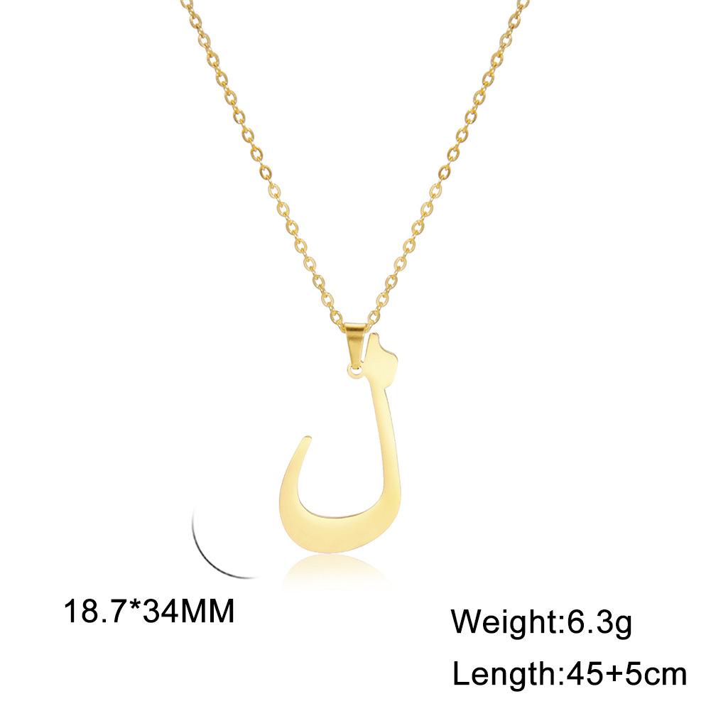 Fashion Titanium Steel Gold Arabic Letter Cut Shiny Pendant Necklace For Women