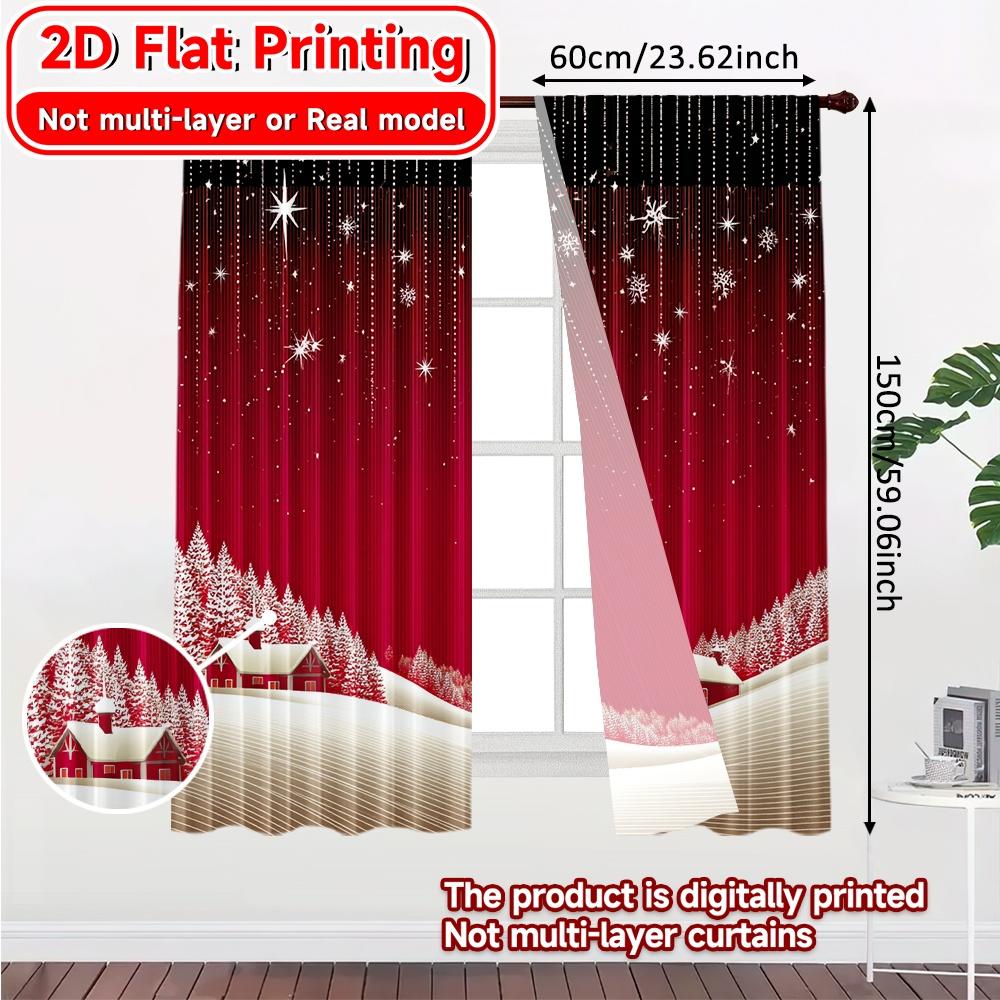 2D FLAT PRINTING 2pcs Curtains (Without Rod) Christmas Winter Wonderland Decor April Fools is Day holiday curtains with digital