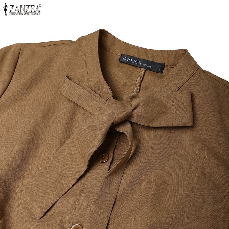 ZANZEA Kvinner Casual Turn Down Krage Sommer Kortermet Kjole