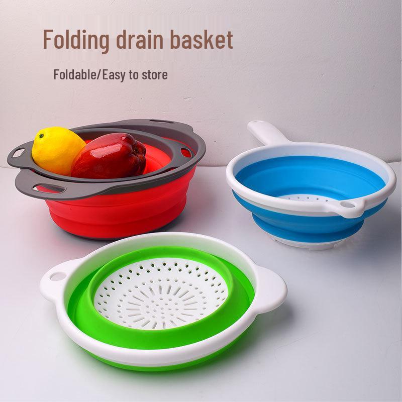 Thickened Collapsible Kitchen Colander with Handle - Multifunctional Wash & Fruit Basket
