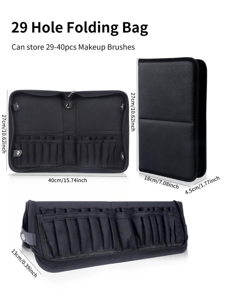 Foldable Cosmetic Brush Storage Bag: 14/40 Holes, Large Capacity, Book-Style for Makeup Artists