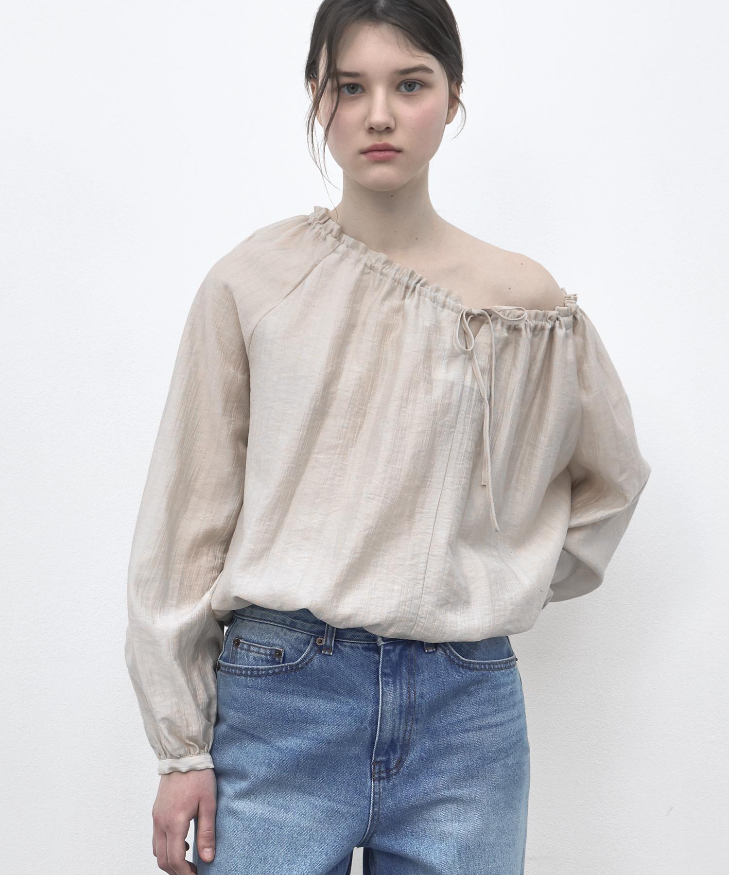 Soire Shirring Sheer Blouse - Beige Beige