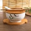 Bol à Nouilles de Riz Style Japonais Avec Couvercle Cuillère Et Baguettes Vaisselle de Cuisine Bol à Salade Soupe en Céramique Récipient Alimentaire Vaisselle