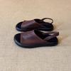 Cowhide version retro open-toed one-word sandals women's summer wear versatile vacation beach shoes flat-bottomed cool slippers