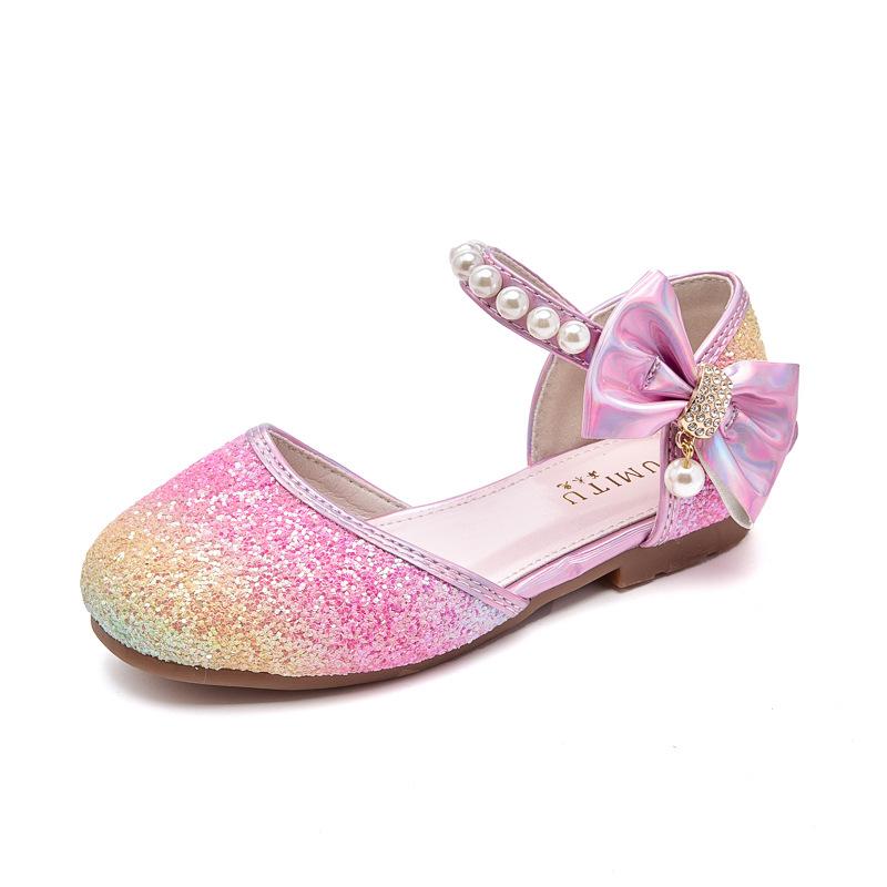 

New Rainbow Party Girls High Heels Princess Shoes Student Performance Catwalk Single Shoes Sequined Children s Internet Celebrity Leather Shoes 26（Insole Length17.5CM розовый