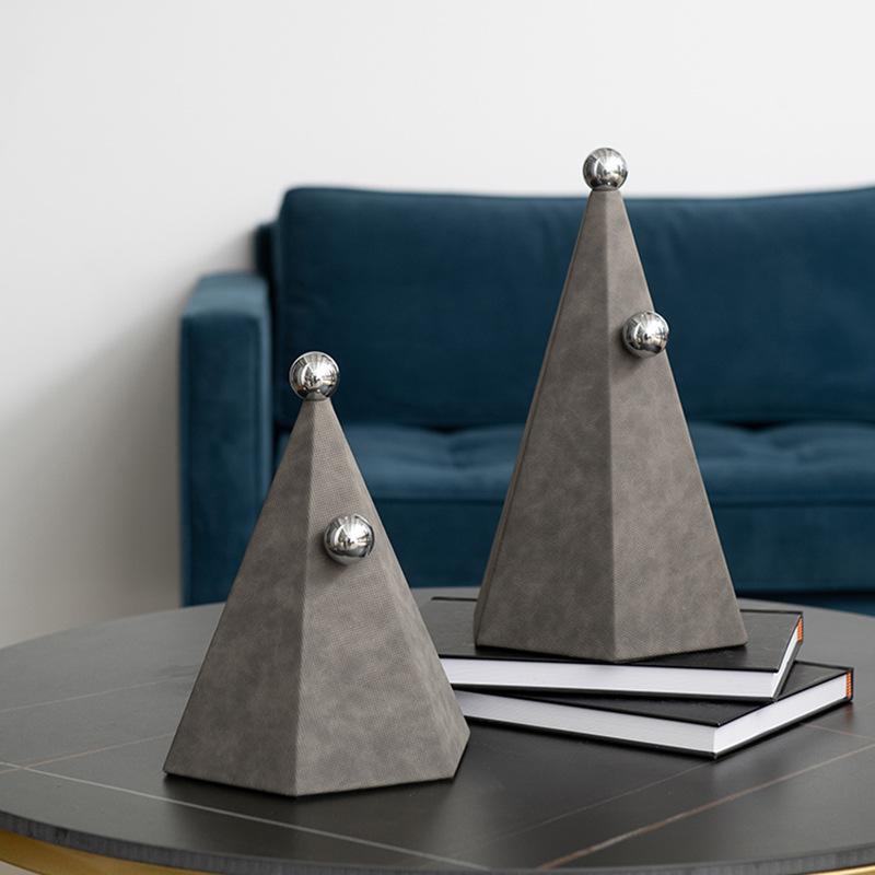 Conical Inlaid Ball Leather Geometric Ornaments Model Room Sales Office B&B Living Room Desktop Modern Light Luxury Soft Decorations