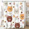 Adorable Cartoon Bear Print Shower Curtain for Bathroom Decoration White Floral Design Shower Panels Set with Hook Rings (180x27