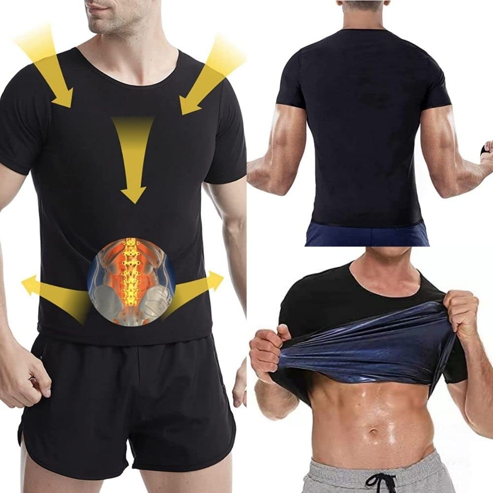 Traje de Sauna de Manga Corta para Hombre PLEAVIT, Camiseta Reductora de Sudor, Ropa Interior para Correr, Lavable (S/M, Azul)