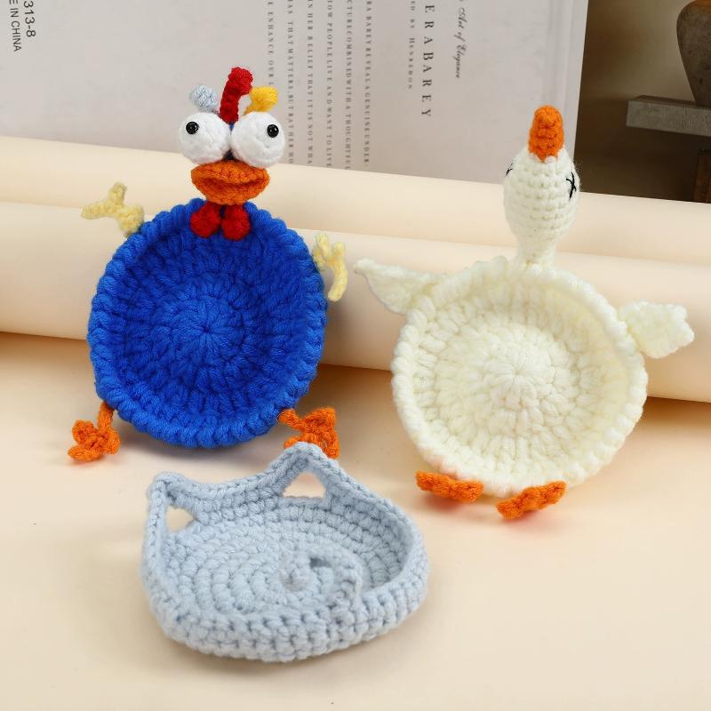 Animal Crochet Coasters Cartoon Desk Accessories Cup Placemat Handmade Decoration Knitted Gifts