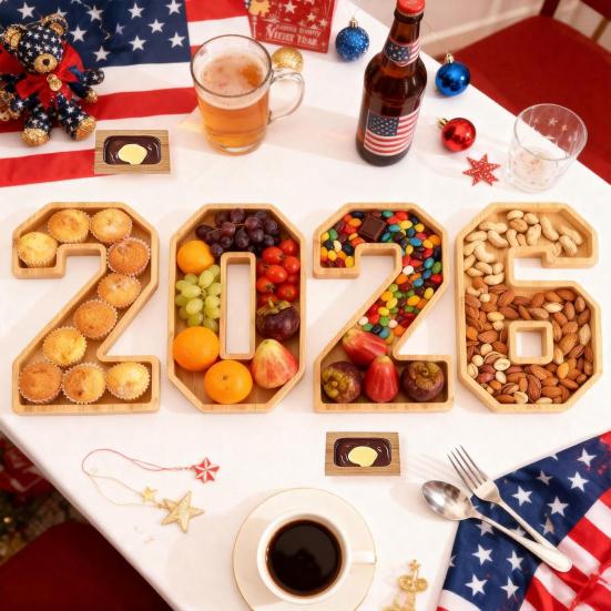 4Pcs/Set 2026 Fillable Number Boxes Wooden Charcuterie Boards Reusable Serving Trays Fruits Cupcake Dish Plates Party Decoration