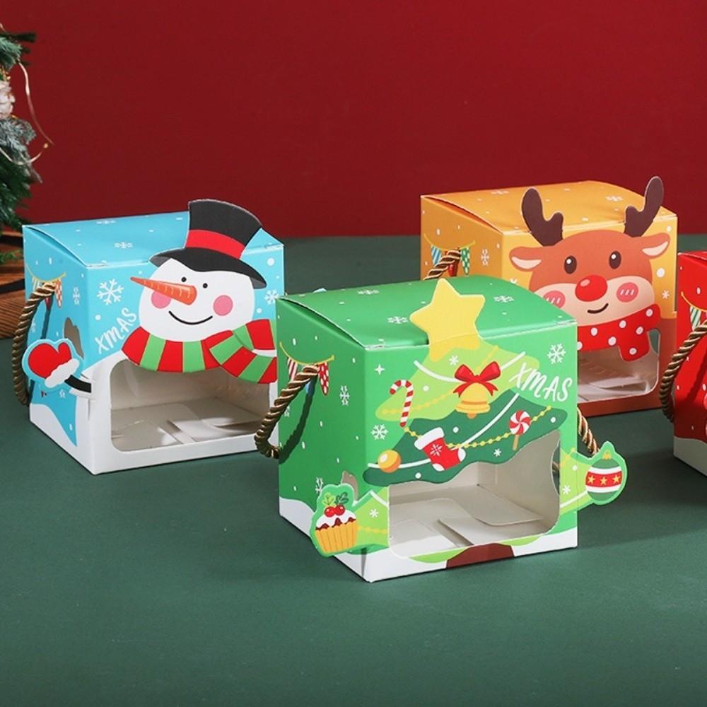 5pcs Carry Handle Cookie Packaging Box Cardboard Party Favor Box For Christmas Party