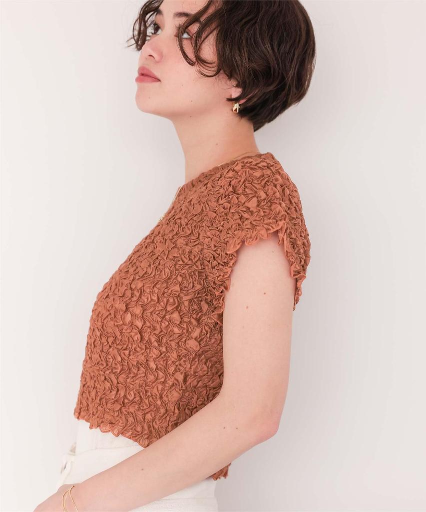 Titibait Pokopoko Shirred Sheer Top AFXP4324 Free Size Brown Women's