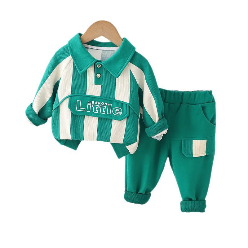 Autumn Boys' Vertical Stripe Long Sleeve Set with Casual Sports Pants