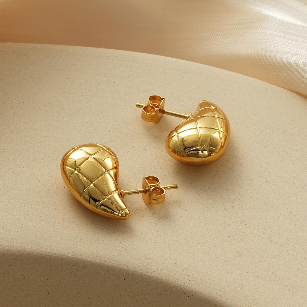 18K Gold-Plated Water Drop Earrings: Chic European-American Design, Stainless Steel, Versatile Studs for Women